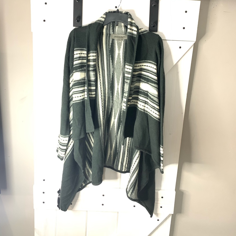 Women’s Remain Gray Acrylic Open Style Sweater Striped Cardigan Large - Picture 2 of 9